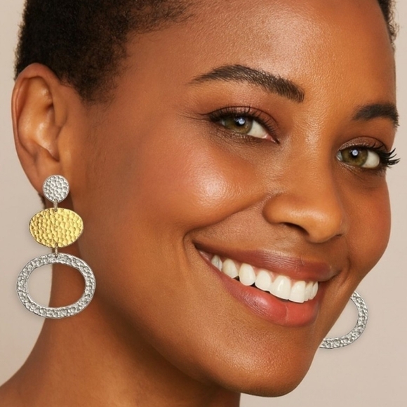 🆕️Boho Chic Statement Earrings 18K Gold Plated Silver Zamak Unique Handcrafted - Picture 1 of 12